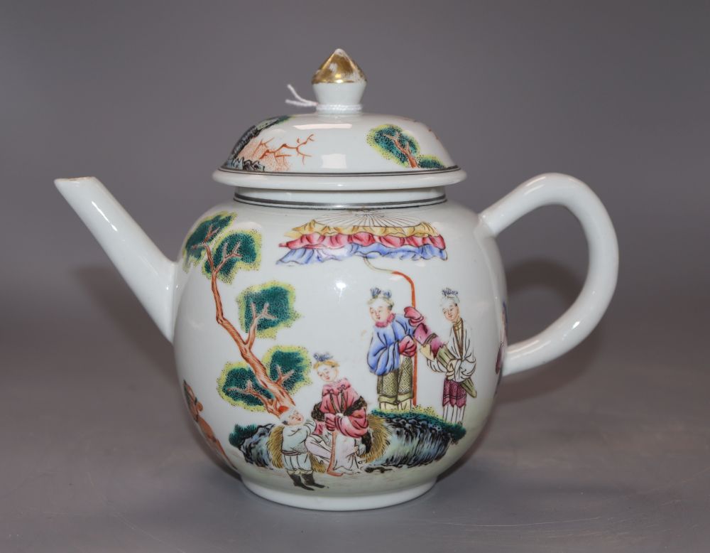 A Chinese famille rose teapot and cover, height 16cm